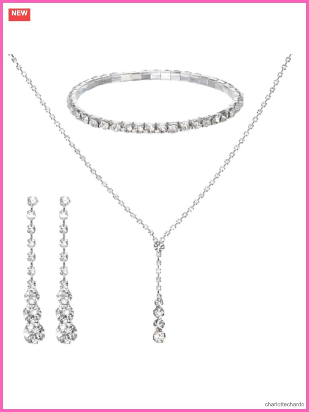 Rhinestone Crystal Jewelry Set Necklace Earrings Bracelet Wedding Prom